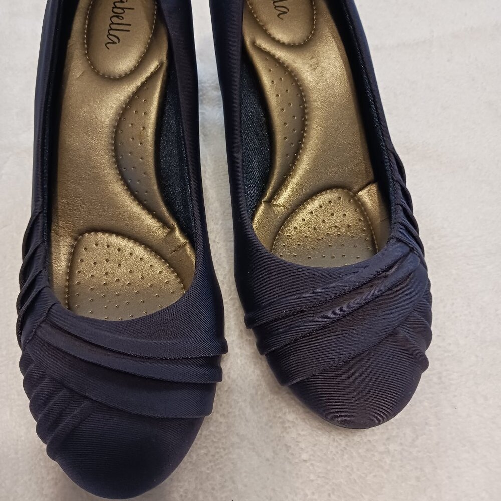 Navy fabric pump, Sz 8
